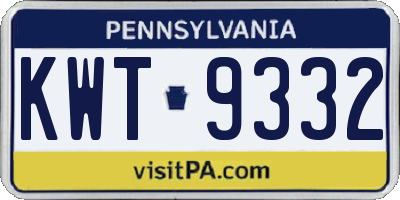PA license plate KWT9332