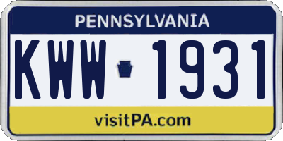 PA license plate KWW1931