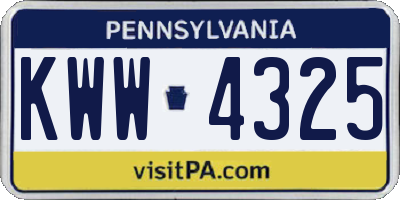 PA license plate KWW4325