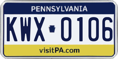 PA license plate KWX0106