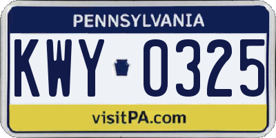 PA license plate KWY0325