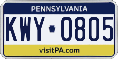 PA license plate KWY0805