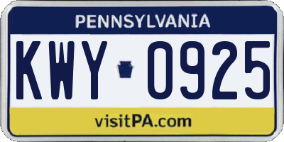PA license plate KWY0925