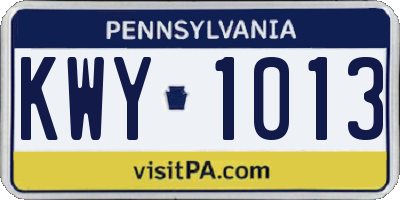 PA license plate KWY1013