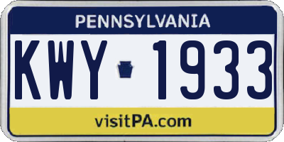 PA license plate KWY1933