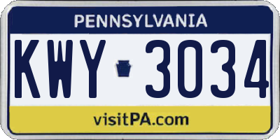 PA license plate KWY3034
