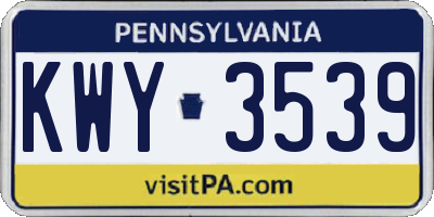 PA license plate KWY3539