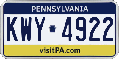 PA license plate KWY4922