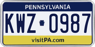 PA license plate KWZ0987