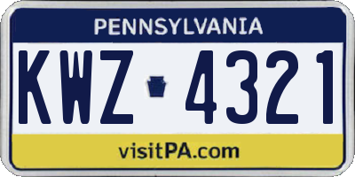 PA license plate KWZ4321