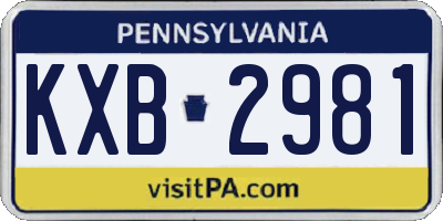 PA license plate KXB2981