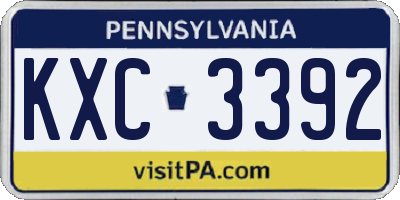 PA license plate KXC3392