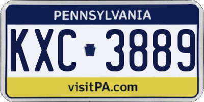 PA license plate KXC3889