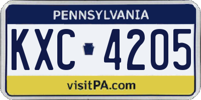 PA license plate KXC4205