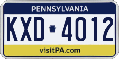 PA license plate KXD4012