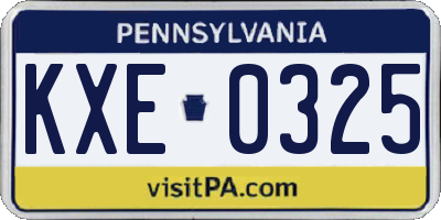 PA license plate KXE0325