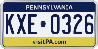 PA license plate KXE0326