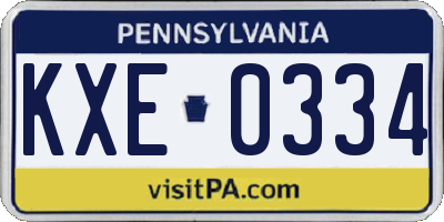 PA license plate KXE0334
