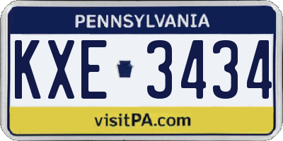 PA license plate KXE3434