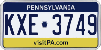 PA license plate KXE3749