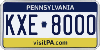 PA license plate KXE8000
