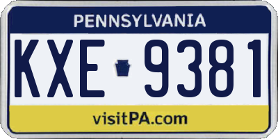PA license plate KXE9381