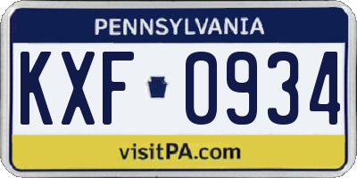PA license plate KXF0934