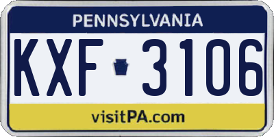 PA license plate KXF3106