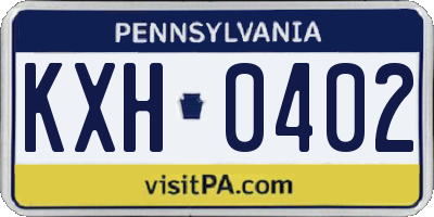 PA license plate KXH0402