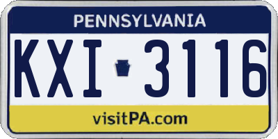 PA license plate KXI3116