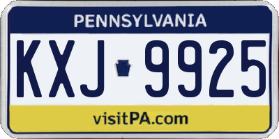 PA license plate KXJ9925