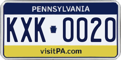PA license plate KXK0020