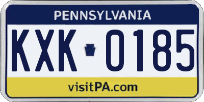 PA license plate KXK0185