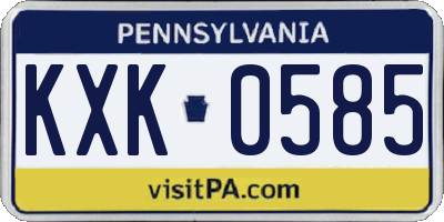 PA license plate KXK0585