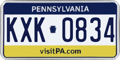 PA license plate KXK0834