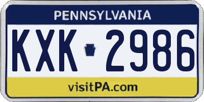 PA license plate KXK2986