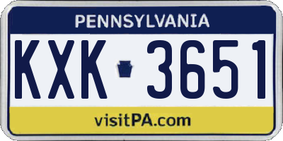 PA license plate KXK3651