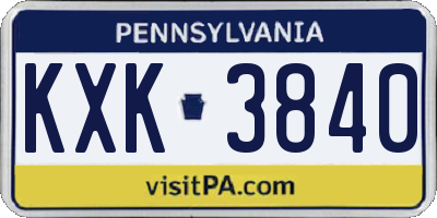 PA license plate KXK3840