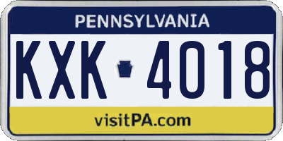 PA license plate KXK4018