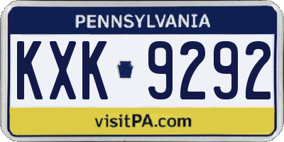 PA license plate KXK9292