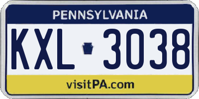 PA license plate KXL3038