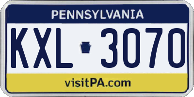 PA license plate KXL3070
