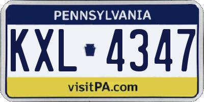 PA license plate KXL4347