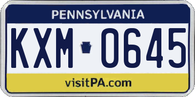 PA license plate KXM0645