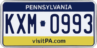 PA license plate KXM0993