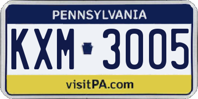 PA license plate KXM3005