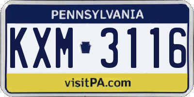 PA license plate KXM3116