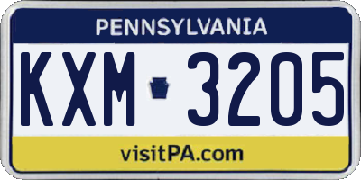 PA license plate KXM3205
