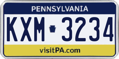 PA license plate KXM3234