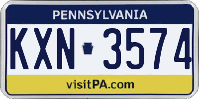 PA license plate KXN3574